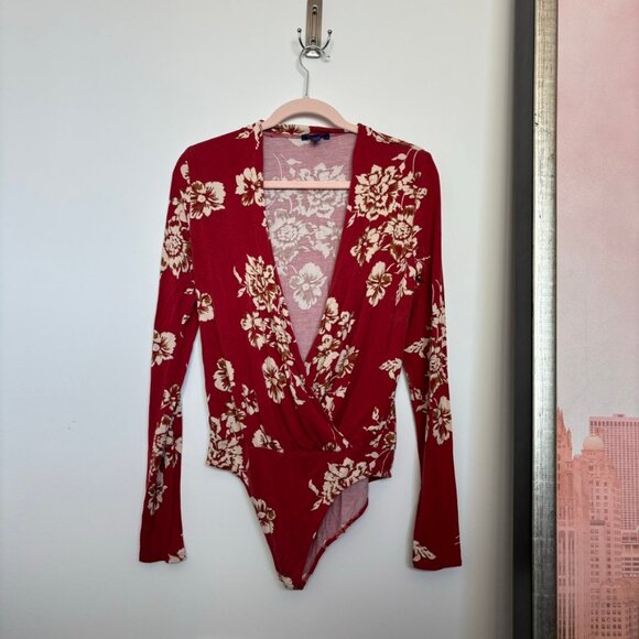 Aeropostale long sleeve wrap front red floral bodysuit, M - Picture 1 of 4
